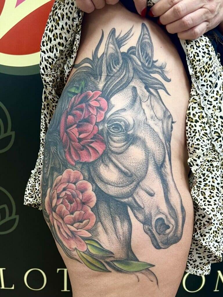 woman, horse tattoo