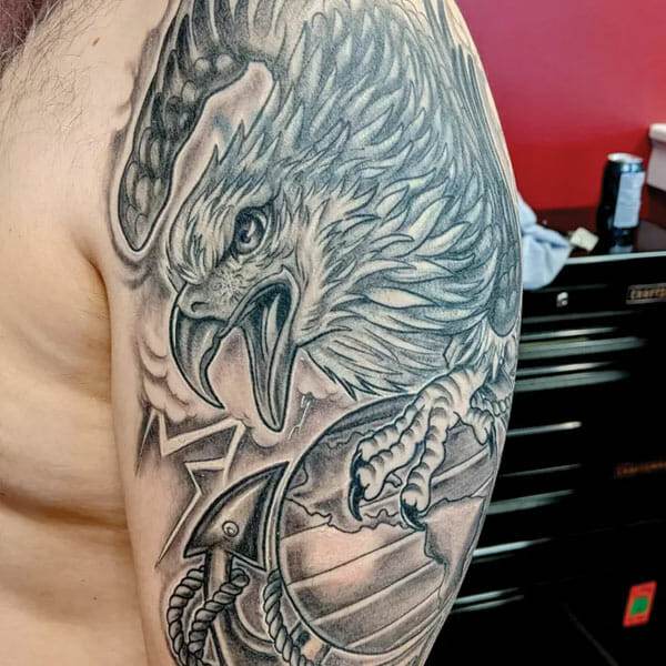 A man with the best eagle tattoo.