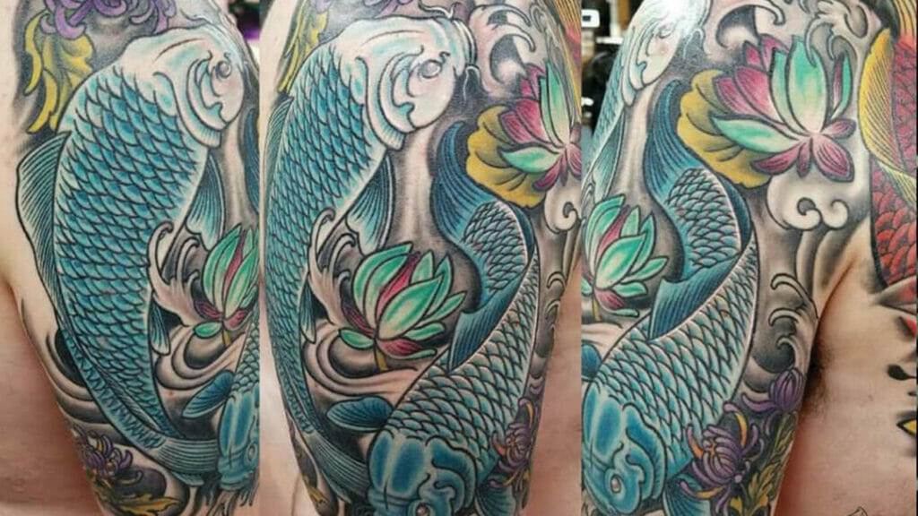 Japanese koi fish sleeve tattoo in Houston.