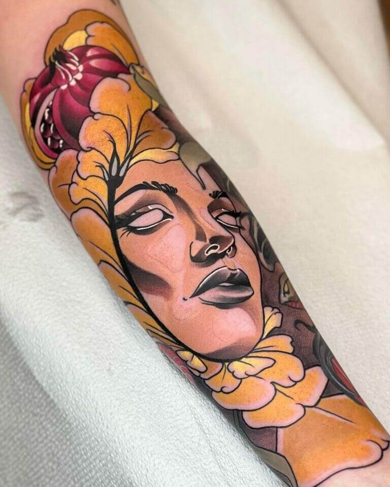 Tattoo, woman, forearm.