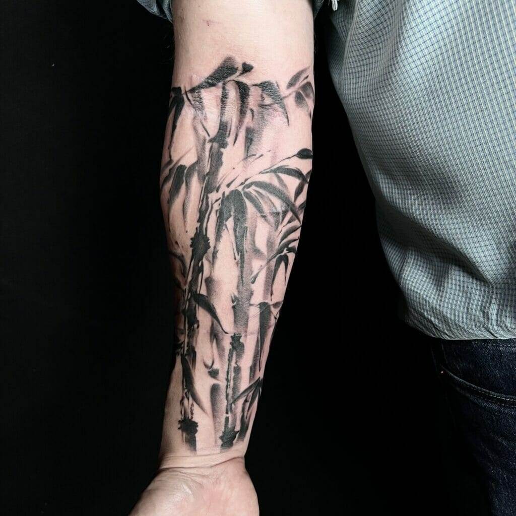 black, white, tattoo, bamboo trees